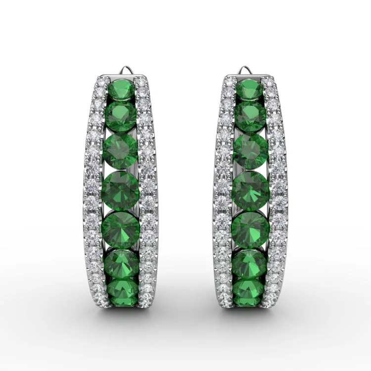 Channel Set Emerald Fashion Hoops