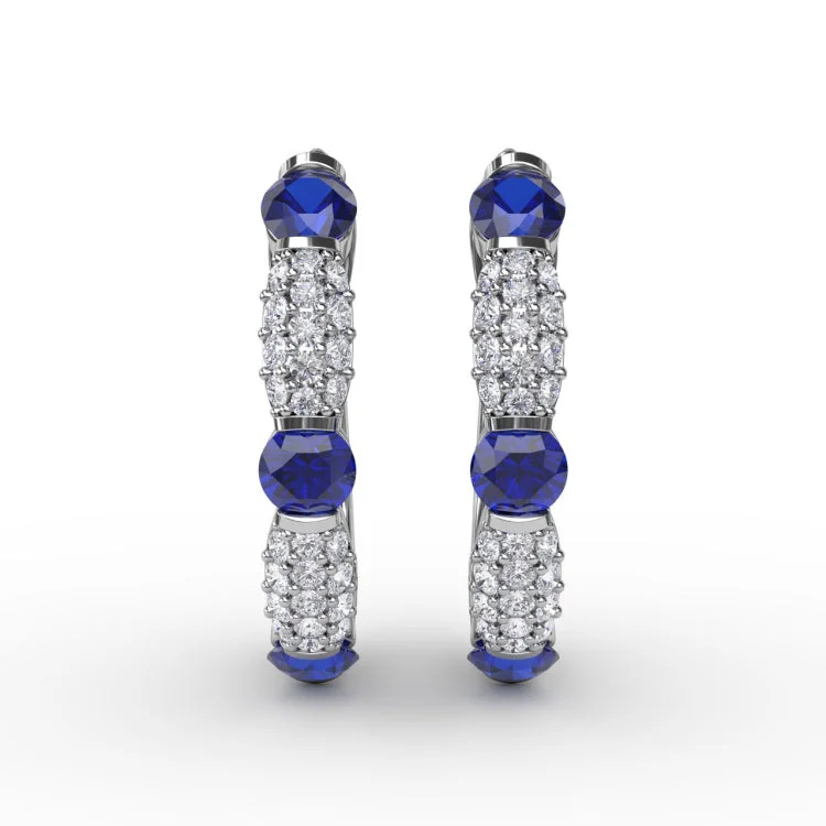 Whimsical Sapphire and Diamond Hoops