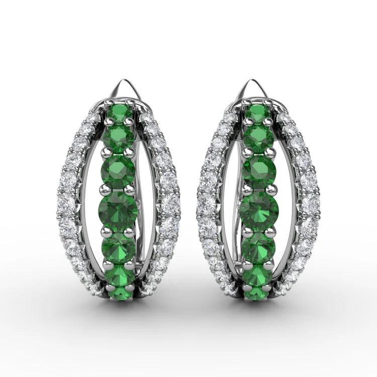 Emerald and Diamond Hoop Earrings