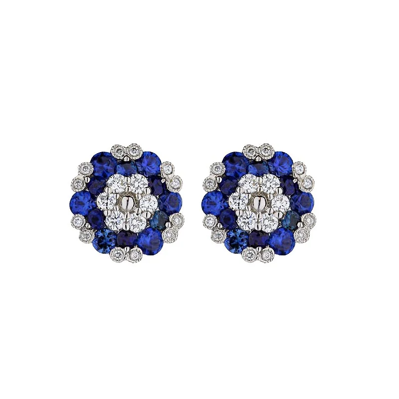 18K White Gold Sapphire And Diamond Flower Cluster Studs