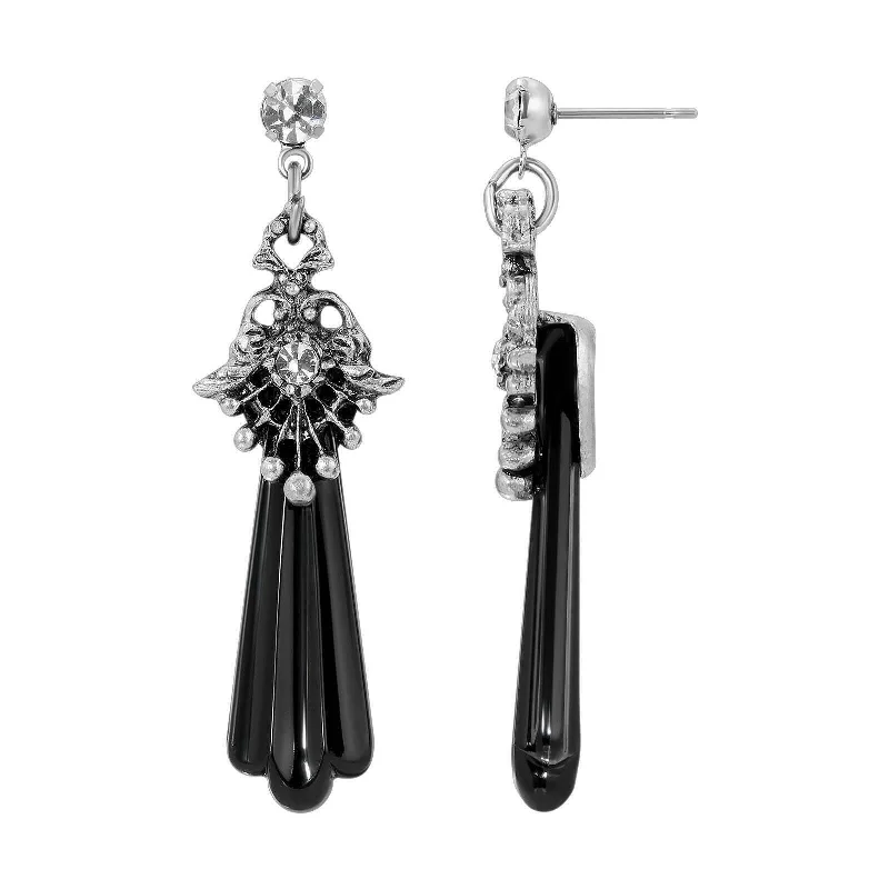 1928 Jewelry Black Deco Stone Crystal Flair Post Drop Earrings