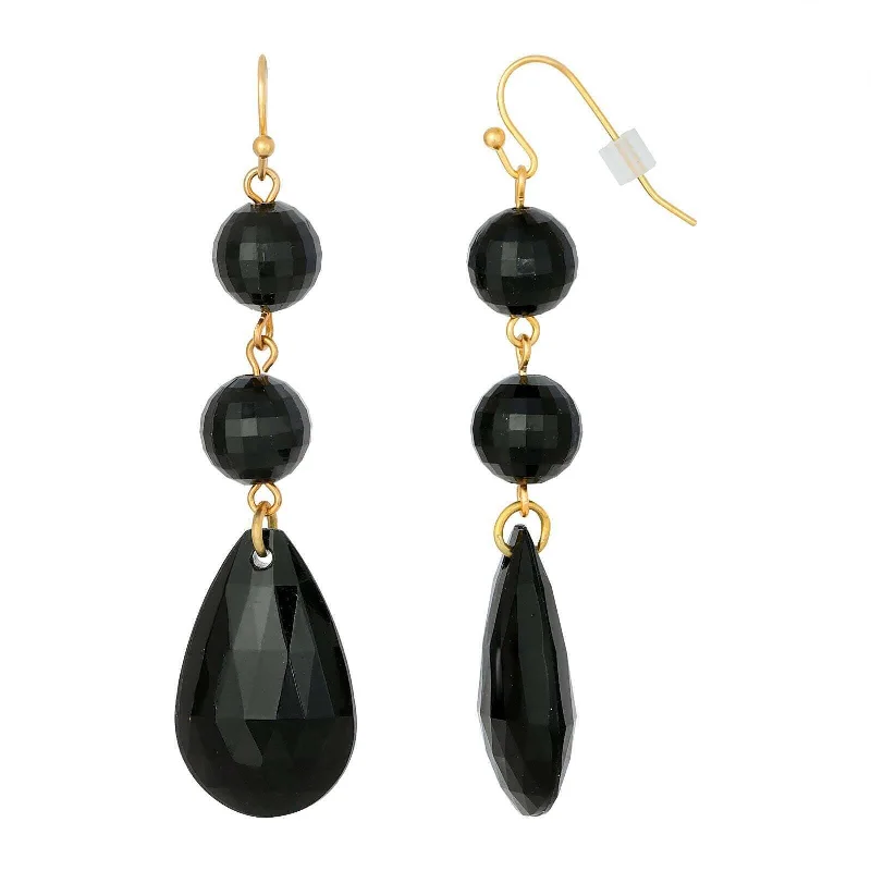 1928 Jewelry Black Round And Briolette Drop Earrings