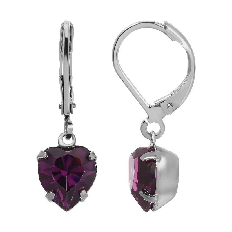 1928 Jewelry Euro Amethyst Heart Crystal Drop Earrings