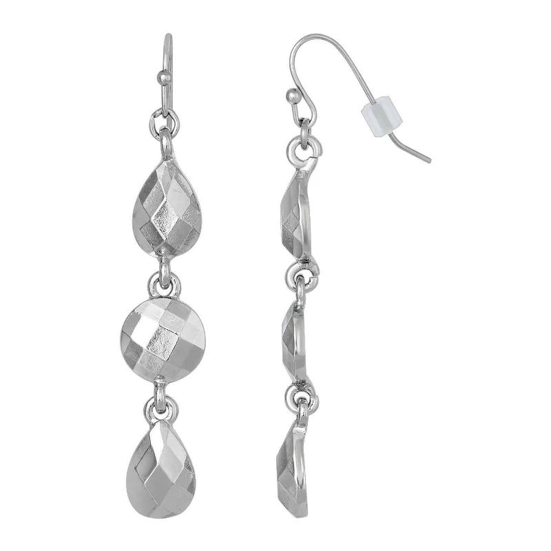 1928 Jewelry Faceted Teardrop And Round Shape Linear Earrings