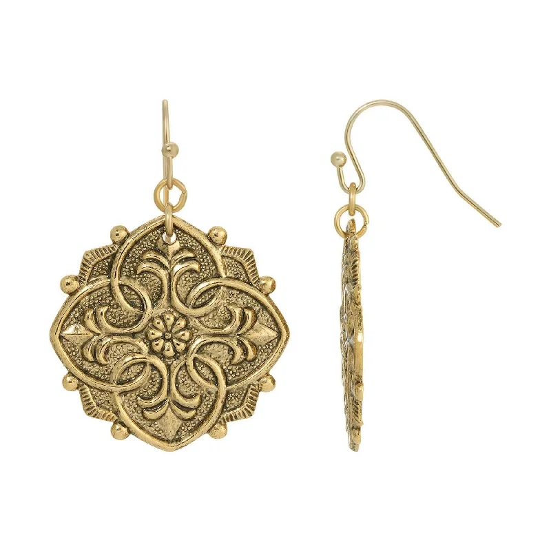 1928 Jewelry Gold Fleur De Lis Inspired Drop Earrings