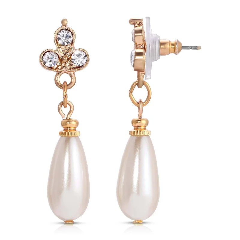 1928 Jewelry Kaia Faux Pearl Crystal Post Drop Earrings