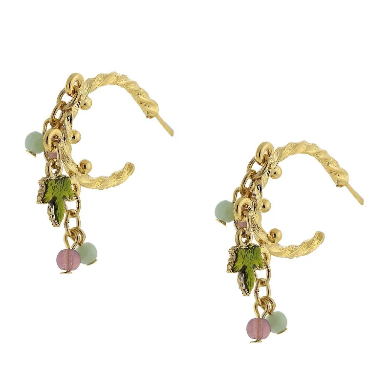 1928 Jewelry Multi-Color Beaded Grape Leaf Post Drop Earrings