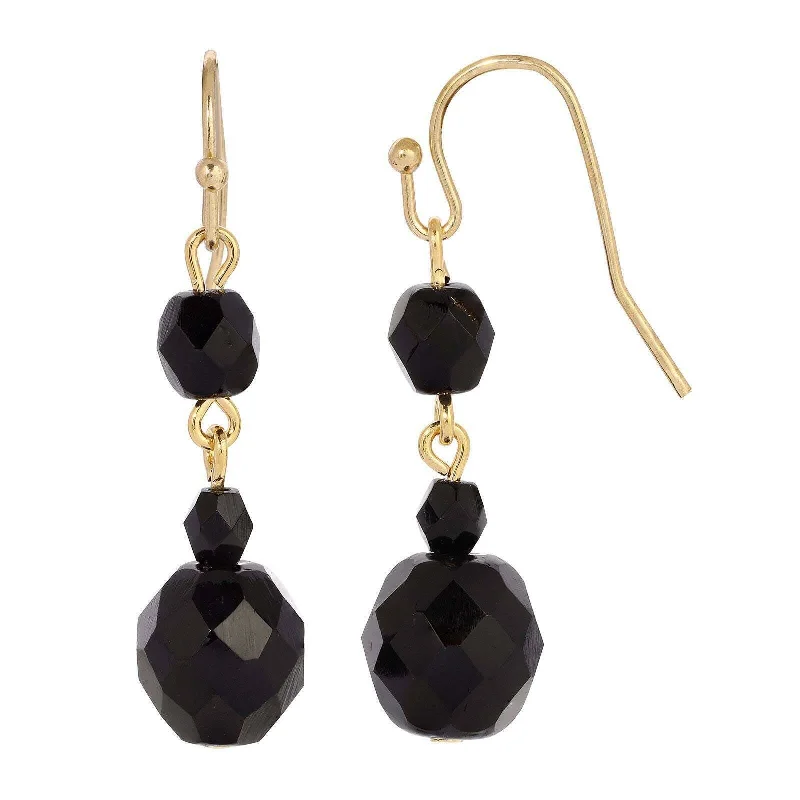 1928 Jewelry Multi-Tier Jet Black Glass Beaded Drop Earrings