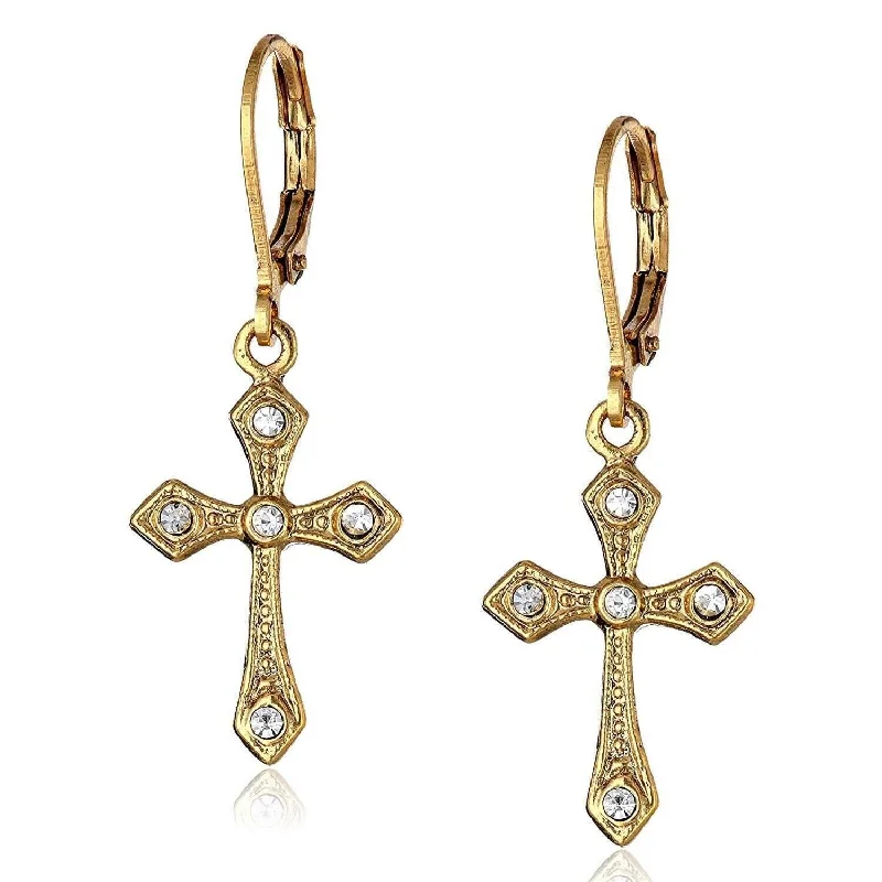 1928 Jewelry Passion Cross Crystal Accent Drop Earrings