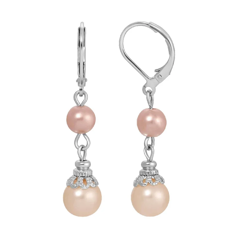 1928 Jewelry Rosabella Raspberry & Peach Faux Pearl Drop Earrings