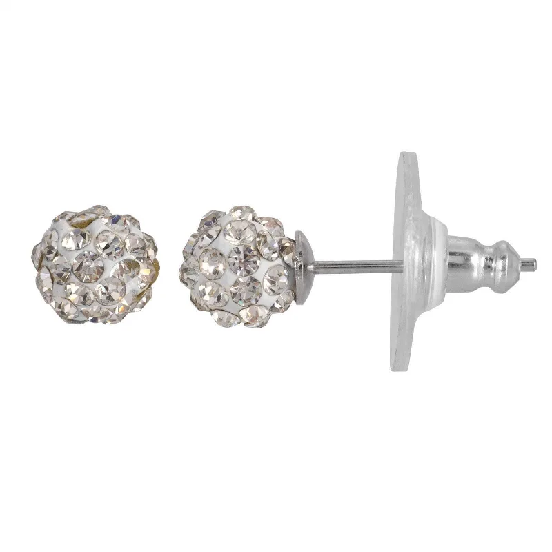 1928 Jewelry Round Petite 6mm Crystal Pave Stud Earrings