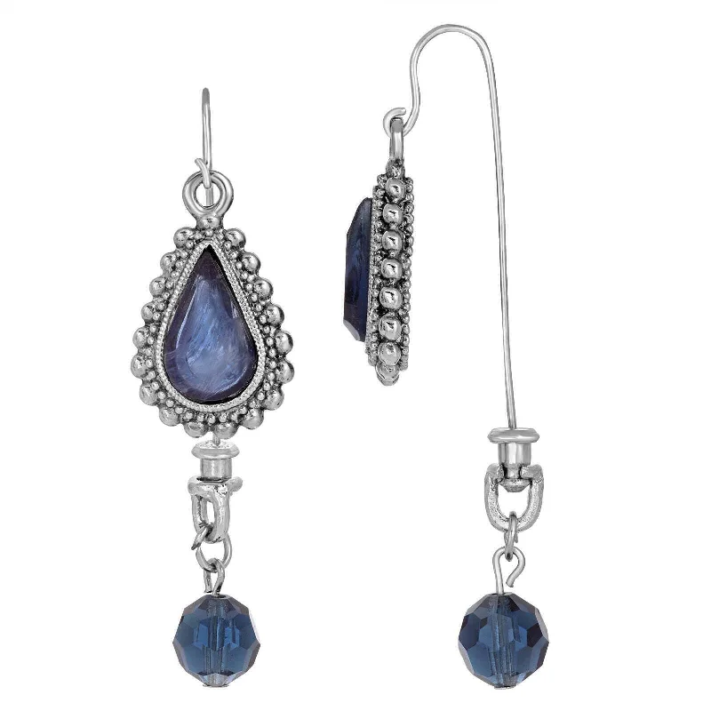 1928 Jewelry Sapphire Blue Teardrop Glass Stone Front Back Earrings