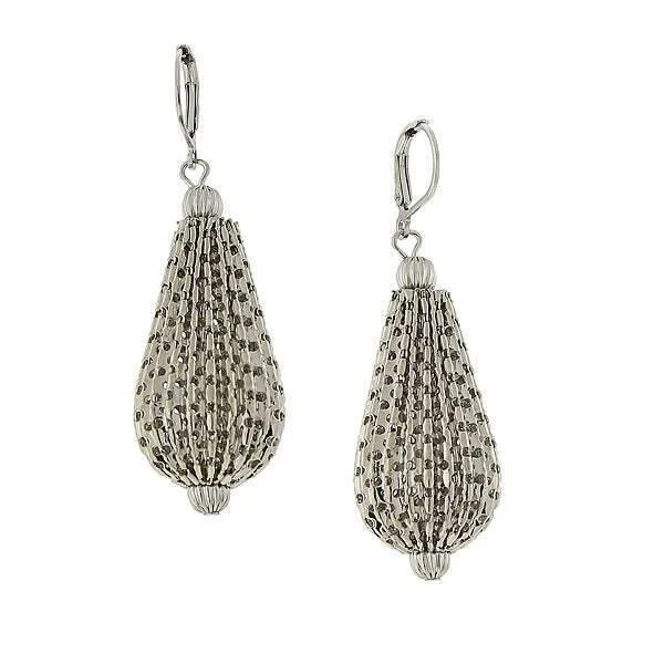 1928 Jewelry Silver Large Mesh Style Hollow Teardrop Drop Earrings