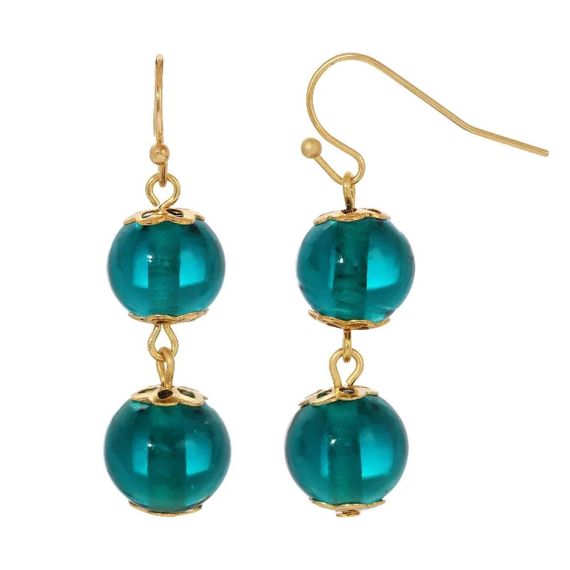 1928 Jewelry Teal Round Glass Bead Drop Earrings