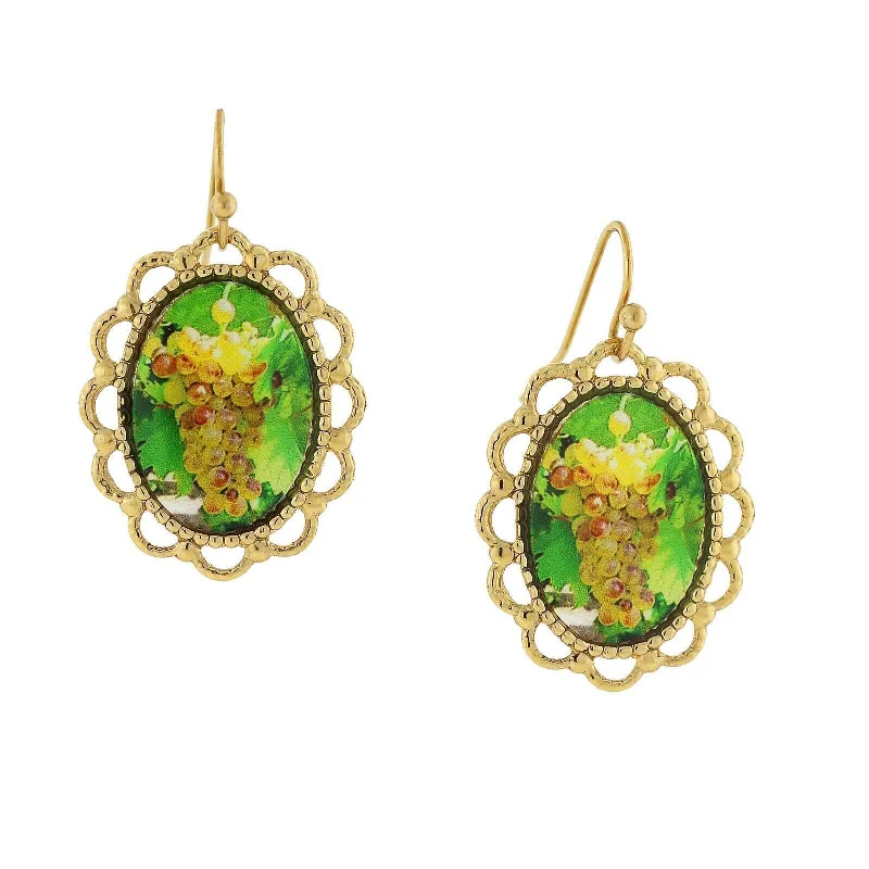 1928 Jewelry Winery Yellow Grapes Decal Oval Drop Earrings