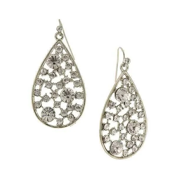 2028 Jewelry Crystal Open Work Multi-Stone Teardrop Earrings