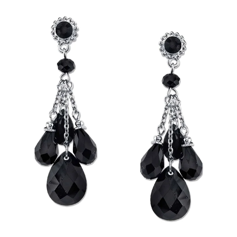 2028 Jewelry Jet Black Briolette & Teardrop Beaded Dangling Earrings