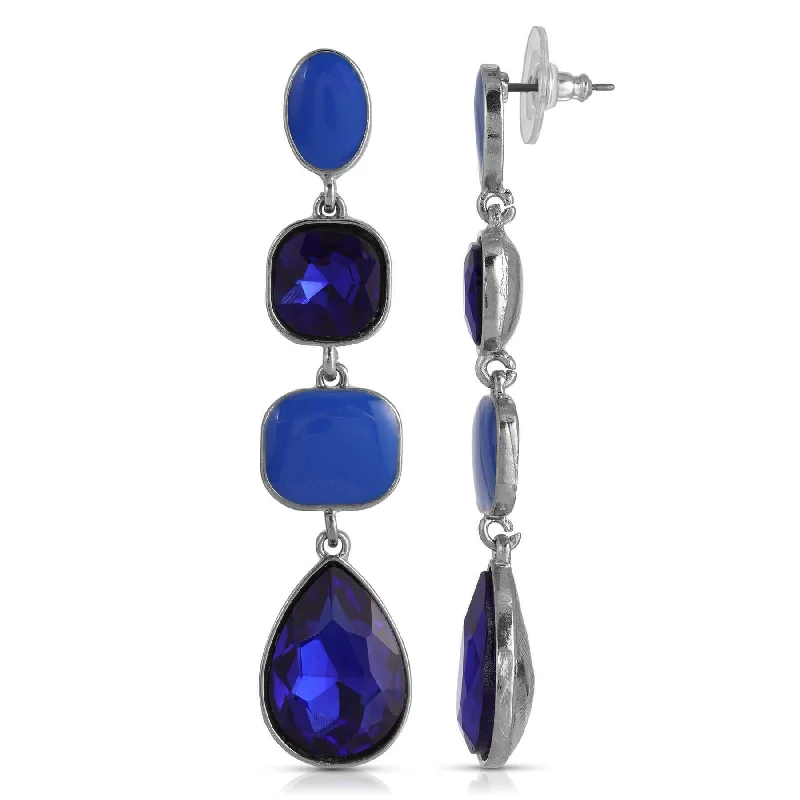 2028 Jewelry Mid Century Inspired Blue Sapphire Linear Drop Earrings