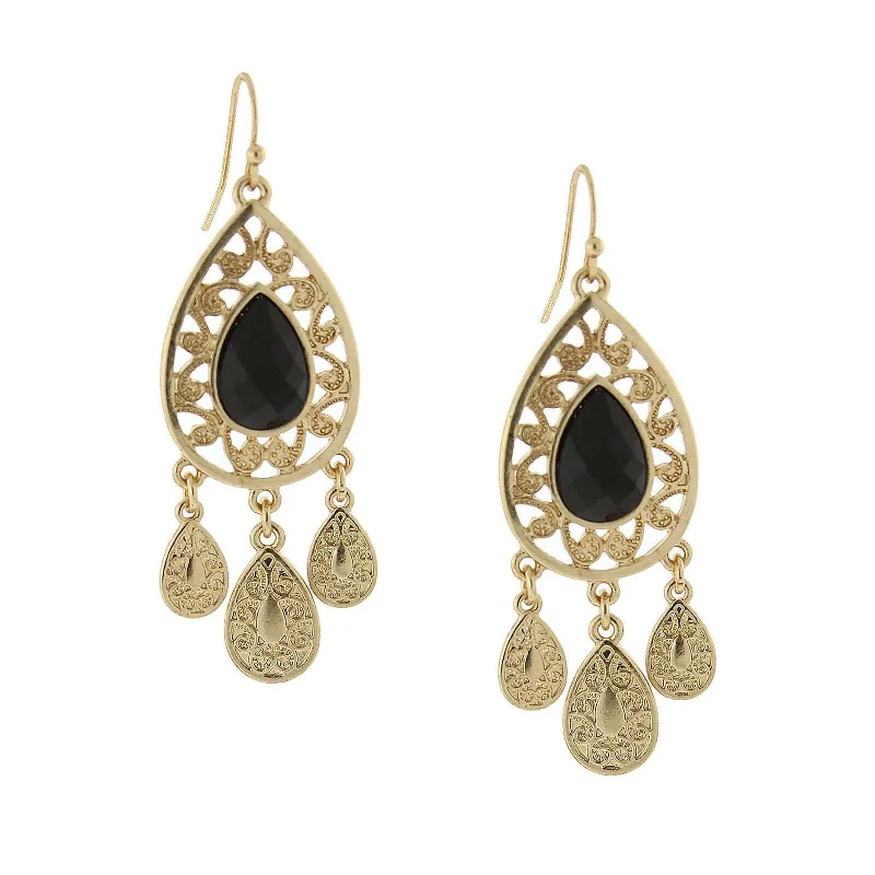 2028 Jewelry Multi Teardrop Filigree Stone Chandelier Earrings