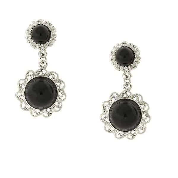 2028 Jewelry Black Cabachon Drop Earrings