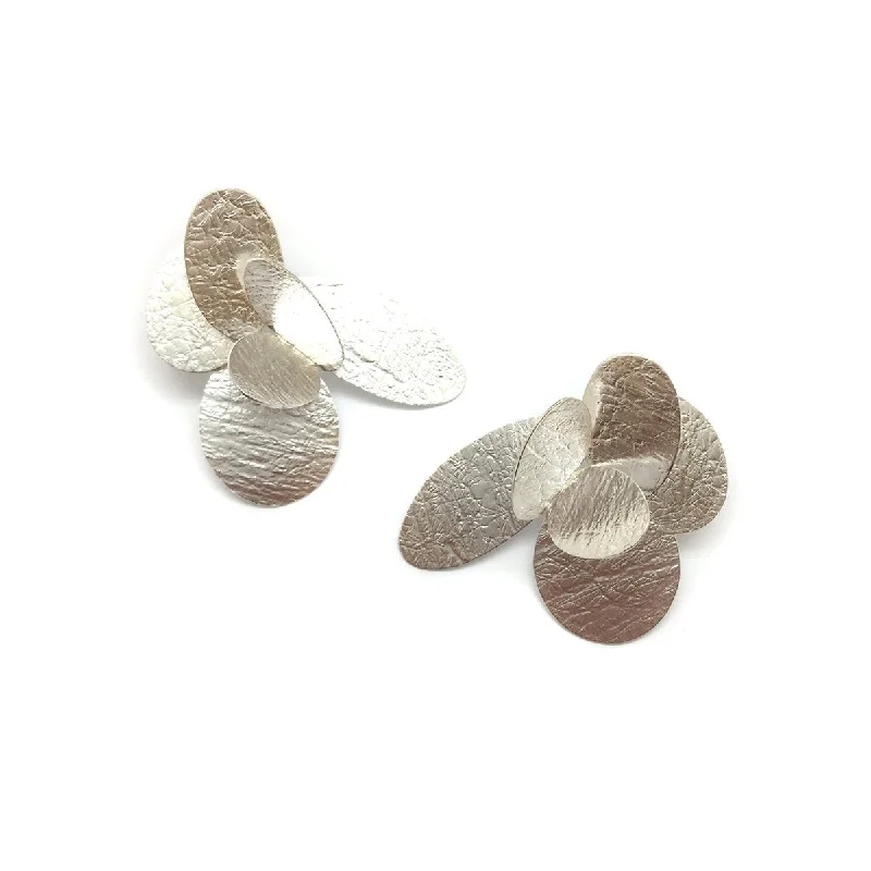 3D Petal Earrings - Silver