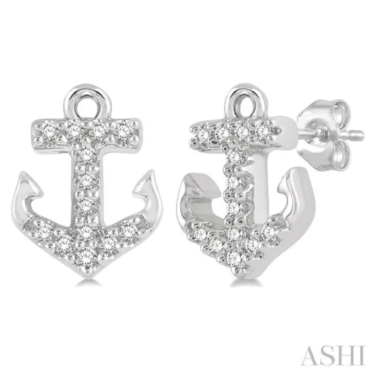 1/10 ctw Anchor Round Cut Diamond Petite Fashion Earring in 10K White Gold