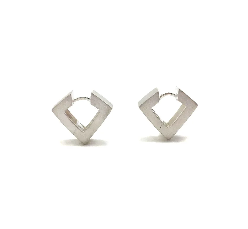 Wide Sharp 'V' Silver Hoops, Short