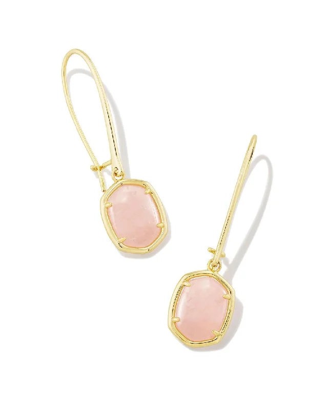 DAPHNE WIRE DROP EARRINGS GOLD ROSE QUARTZ