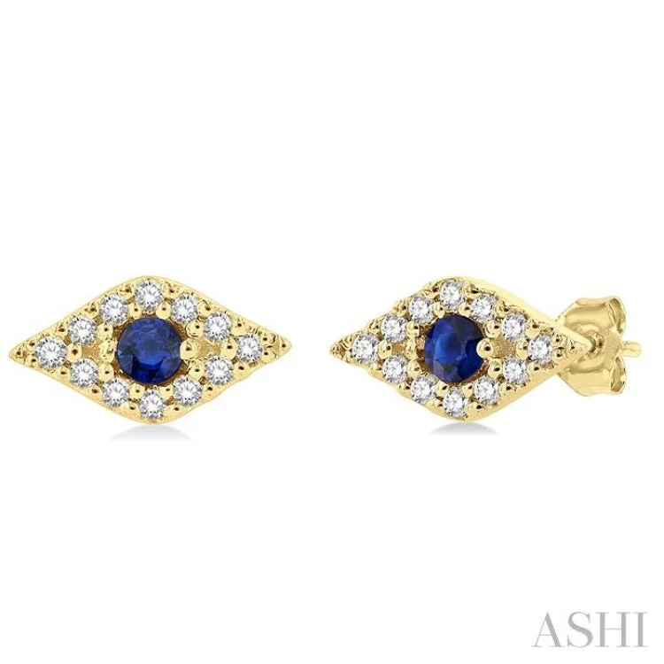 1/10 ctw Evil Eye Round Cut Diamond & 2.0MM Round Cut Sapphire Precious Petite Fashion Earring in 10K Yellow Gold