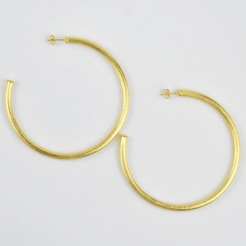 XL Thin Round Textured Gold Tone Hoops