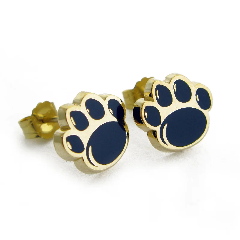 Small Paw Print Stud Earrings-Gold