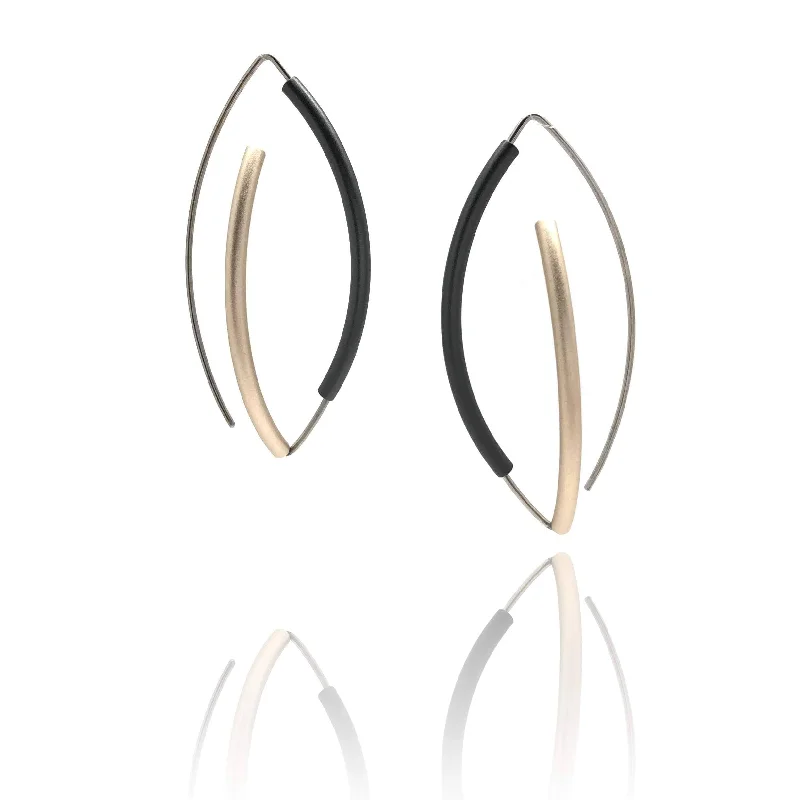 Black & Champagne 3D Bow Earrings - Round Tubing