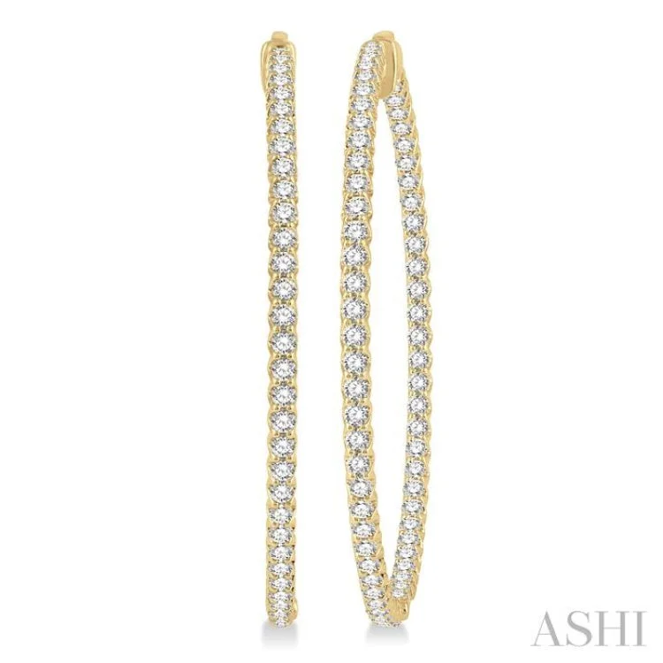 4 Ctw Inside-Out Round Cut Diamond 2-Inch Hoop Earrings in 14K Yellow Gold