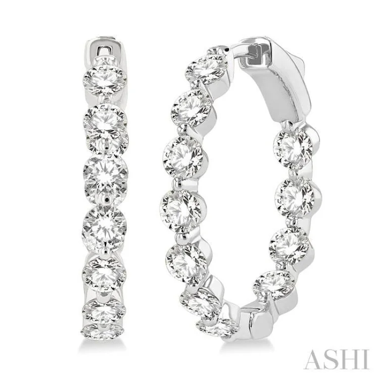 3 Ctw Inside-Out Single Prong Set Round Cut Diamond Hoop Earrings in 14K White Gold