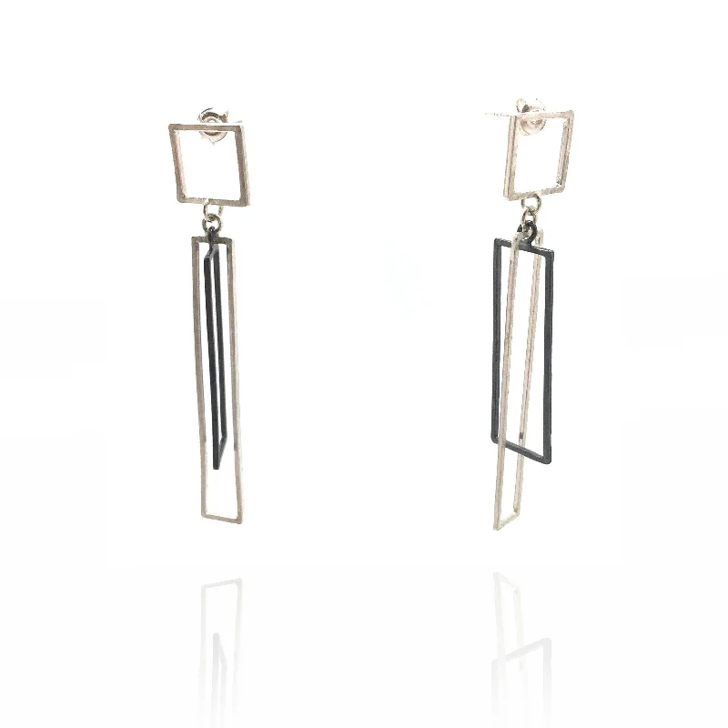 Layered Rectangle Earrings - Oxi/Silver