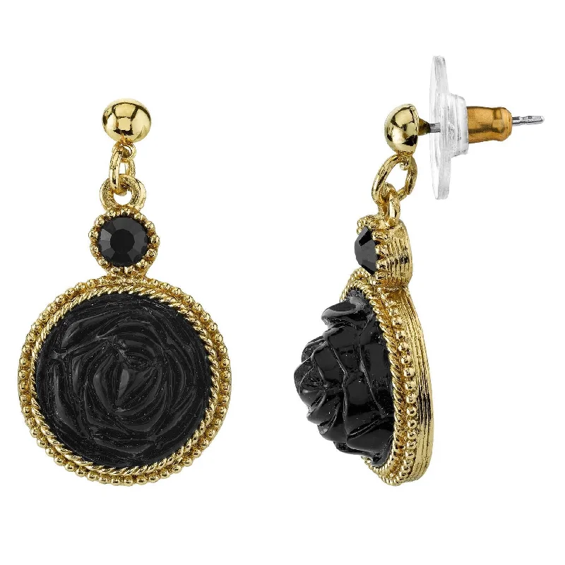 2028 Jewelry Gold-Tone Black Drop Earrings