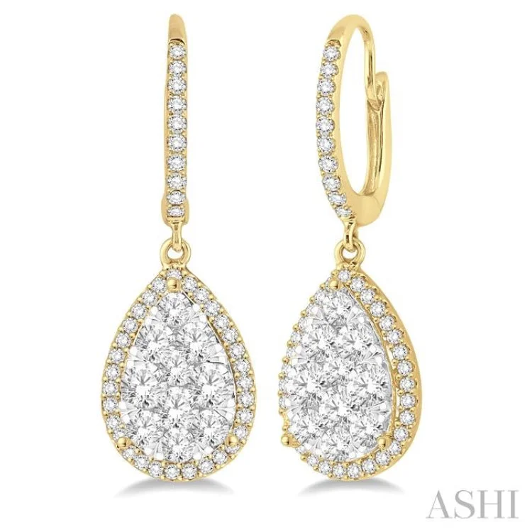 2 Ctw Pear Shape Diamond Lovebright Earrings in 14K Yellow and White Gold