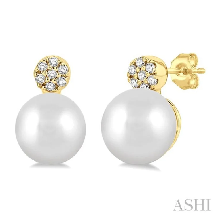 1/20 ctw Petite 5.5 MM Cultured Pearls and Round Cut Diamond Fashion Earring in 10K Yellow Gold