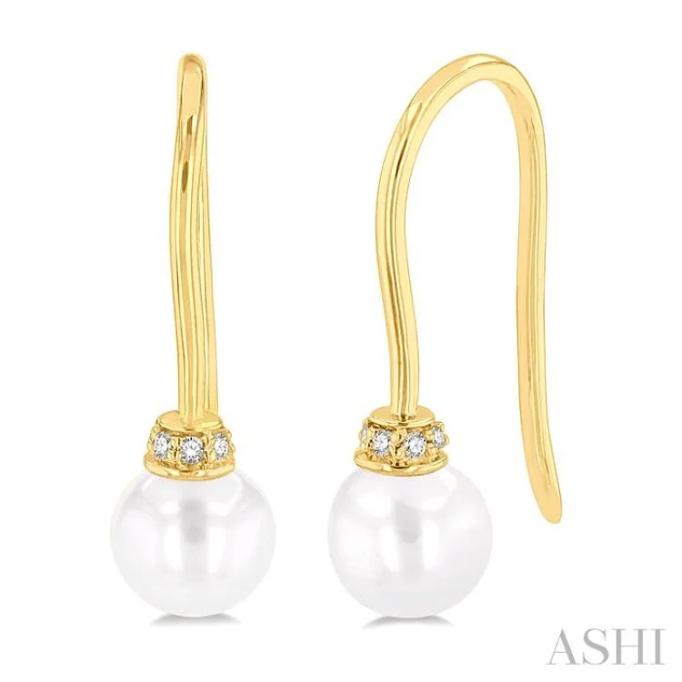 1/20 ctw Petite 5.5 MM Cultured Pearls and Round Cut Diamond Fashion Earring in 10K Yellow Gold