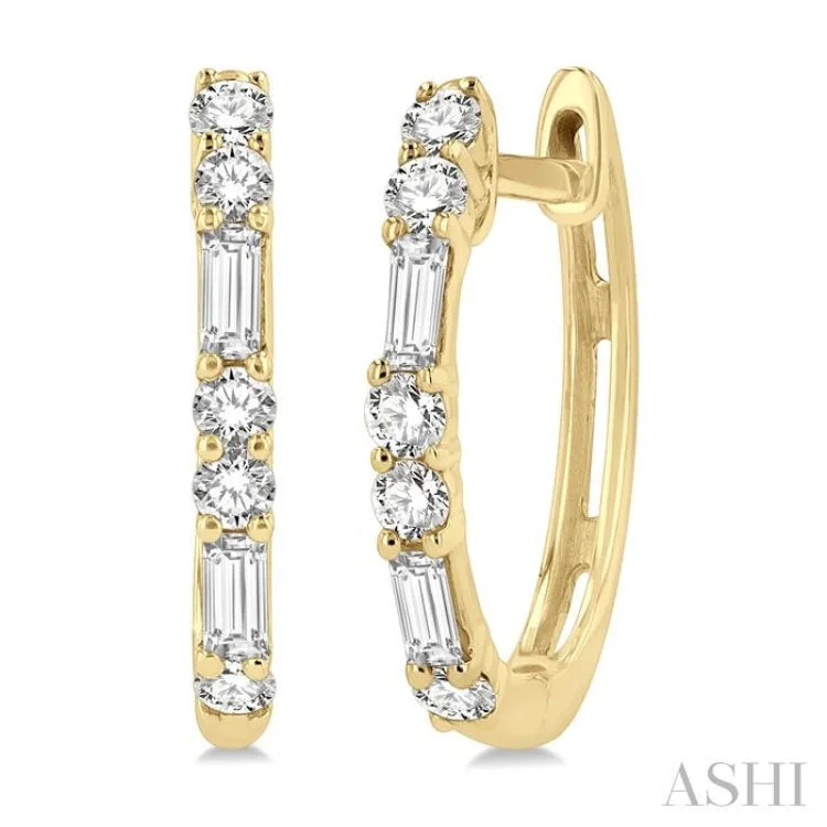 1/3 ctw Baguette and Round Cut Diamond Petite Huggies in 14K Yellow Gold