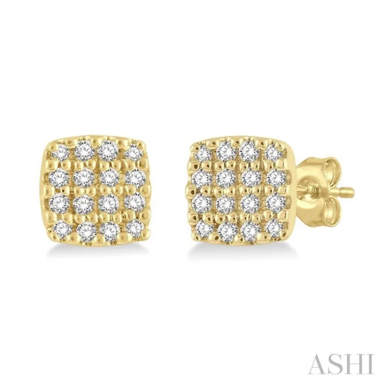 1/8 ctw Cushion Shape Round Cut Diamond Petite Fashion Earring in 10K Yellow Gold