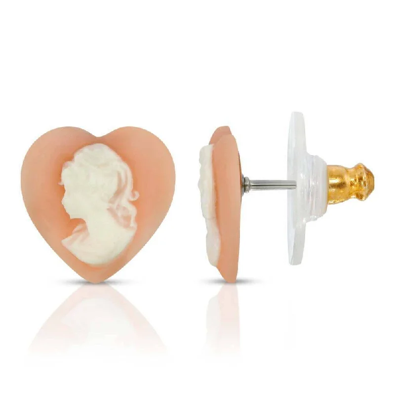 1928 Jewelry Pink Cameo Heart Post Stud Earrings