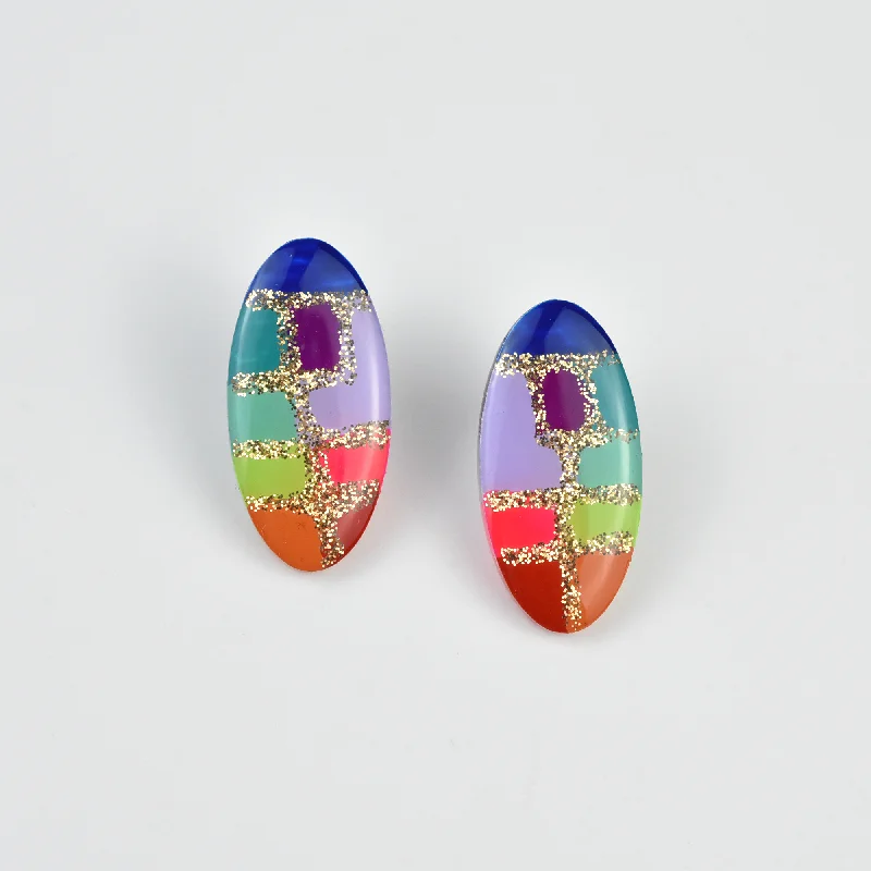 Rainbow Abstract Art Glitter Studs