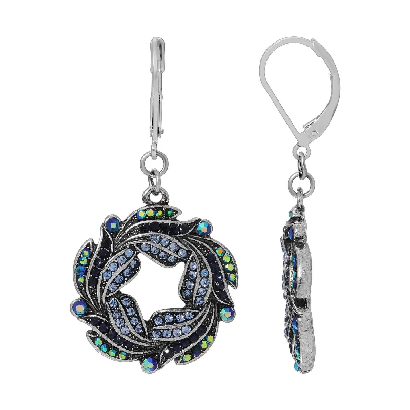 Regency Giovane Iridescent AB Crystal & Blue Stone Wreath Drop Earrings