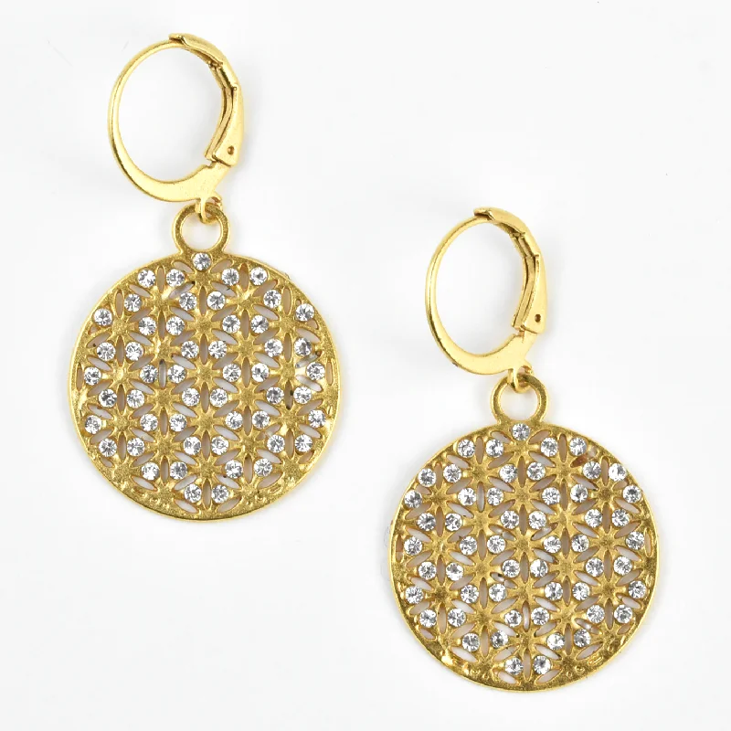 Round Crystal & Gold Tone Earrings