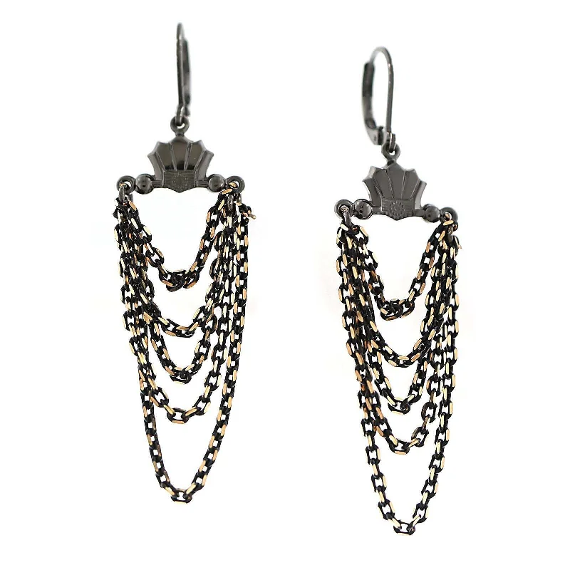 1928 Jewelry Eclipse Black And Gold Chain Layered Drop Earrings