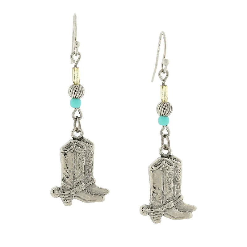 1928 Jewelry Imitation Turquoise Accent Western Boots Drop Earrings