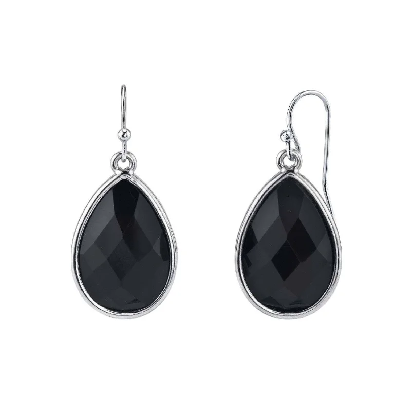 2028 Jewelry Black Faceted Teardrop Drop Earrings