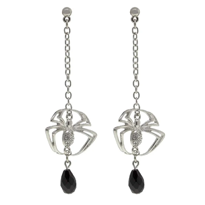 1928 Jewelry Spider Black Bead Drop Chain Earrings