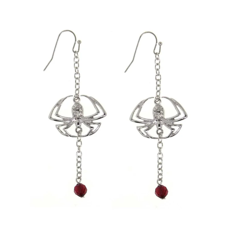 1928 Jewelry Spider On A Chain Red Bead Drop Wire Earrings